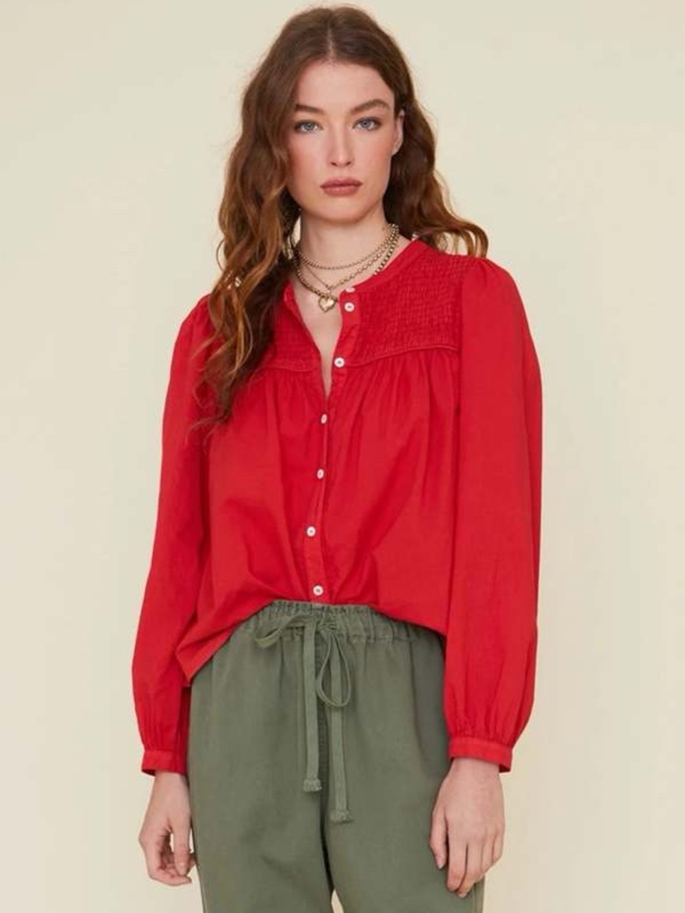 XIRENA Trace Button Long Sleeve Blouse Size L